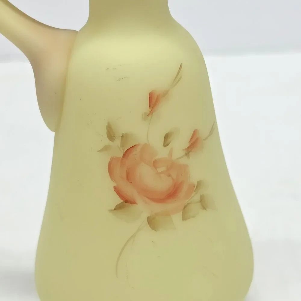 Fenton‎ Custard Burmese Uranium Rose Cruet Hand Painted Vintage 70s Glows in UV